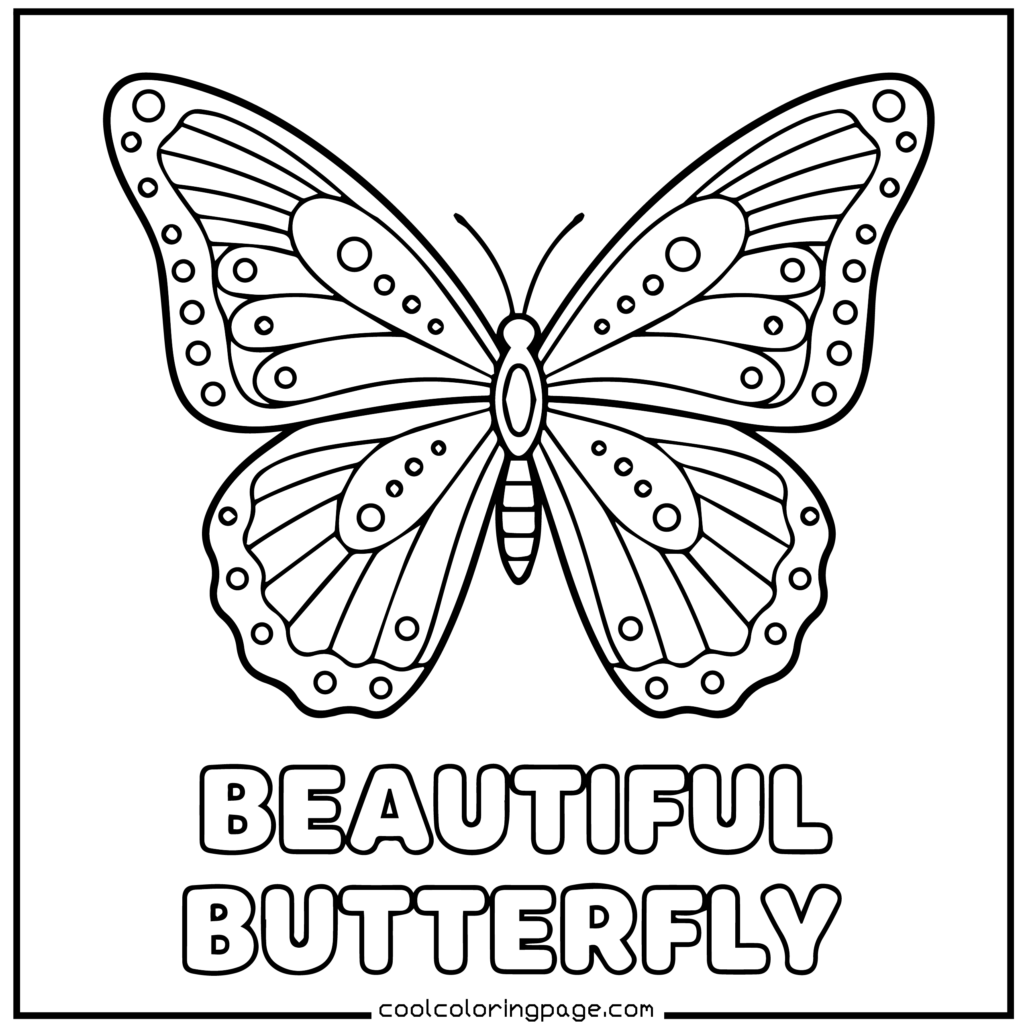 Printable butterfly coloring pages with a simple black-and-white butterfly coloring page and bold outlines