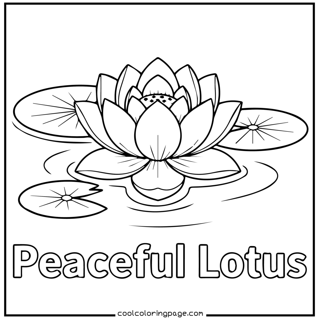Flower coloring pages illustrating a peaceful lotus adult flower coloring page with thick lines