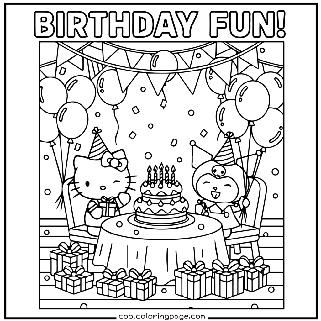 Download printable hello kitty coloring pages Free PDF for birthday celebration