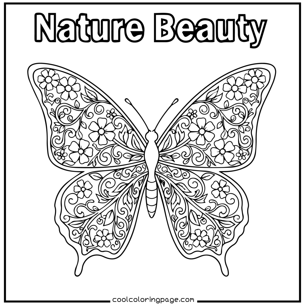 Printable butterfly coloring pages featuring a butterfly coloring page suitable for kids and adults