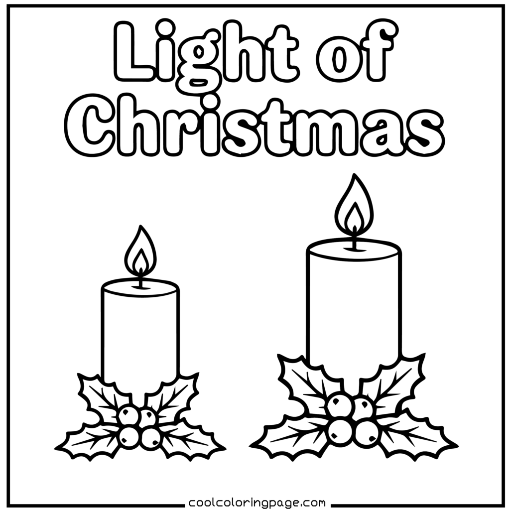 Easy Christmas coloring pages printable PDF featuring a Christmas candle design, free printable cute Christmas coloring pages.