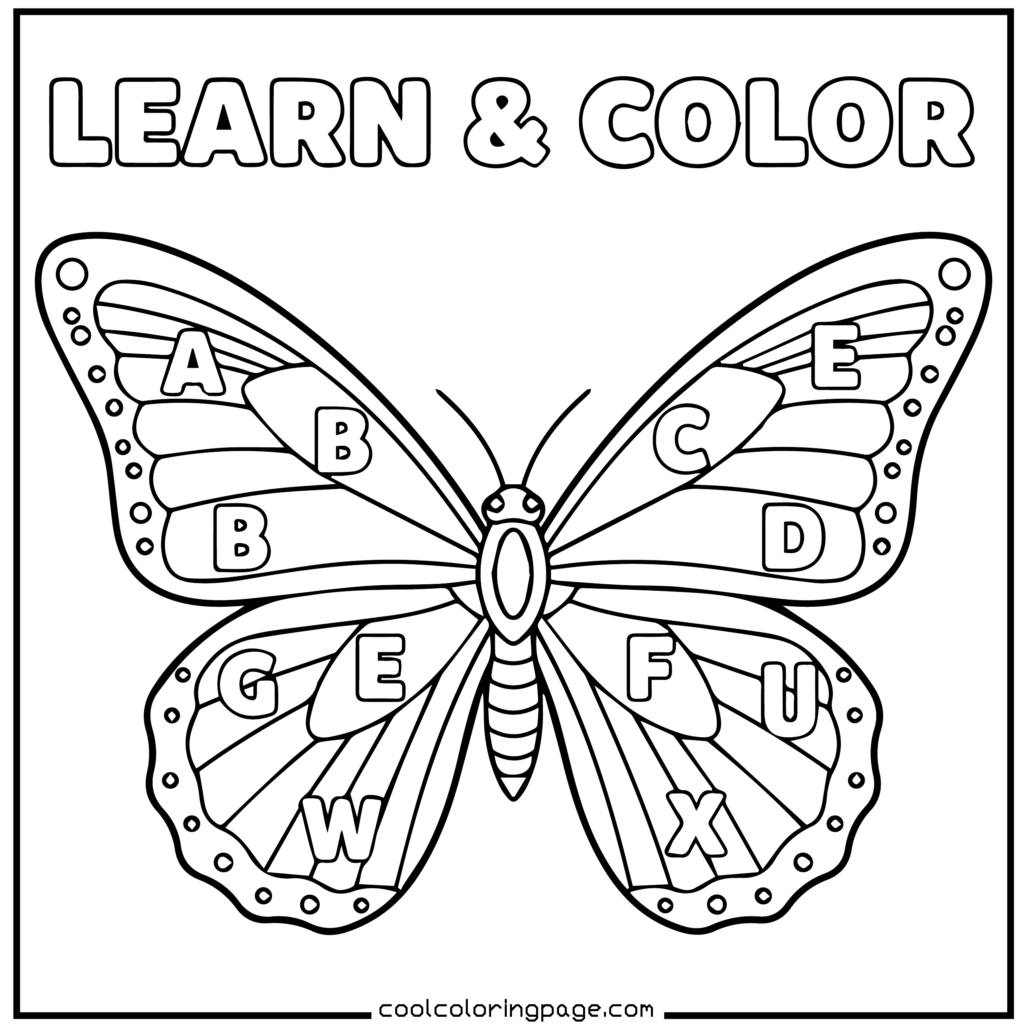 Printable butterfly coloring pages with a clean butterfly coloring page on a white background
