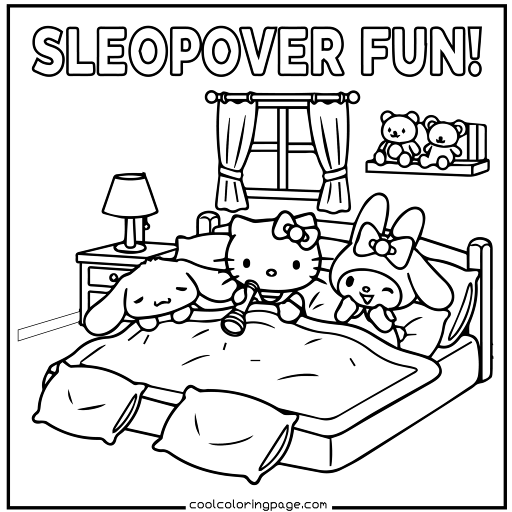 Download printable hello kitty coloring pages Free PDF for a cozy sleepover