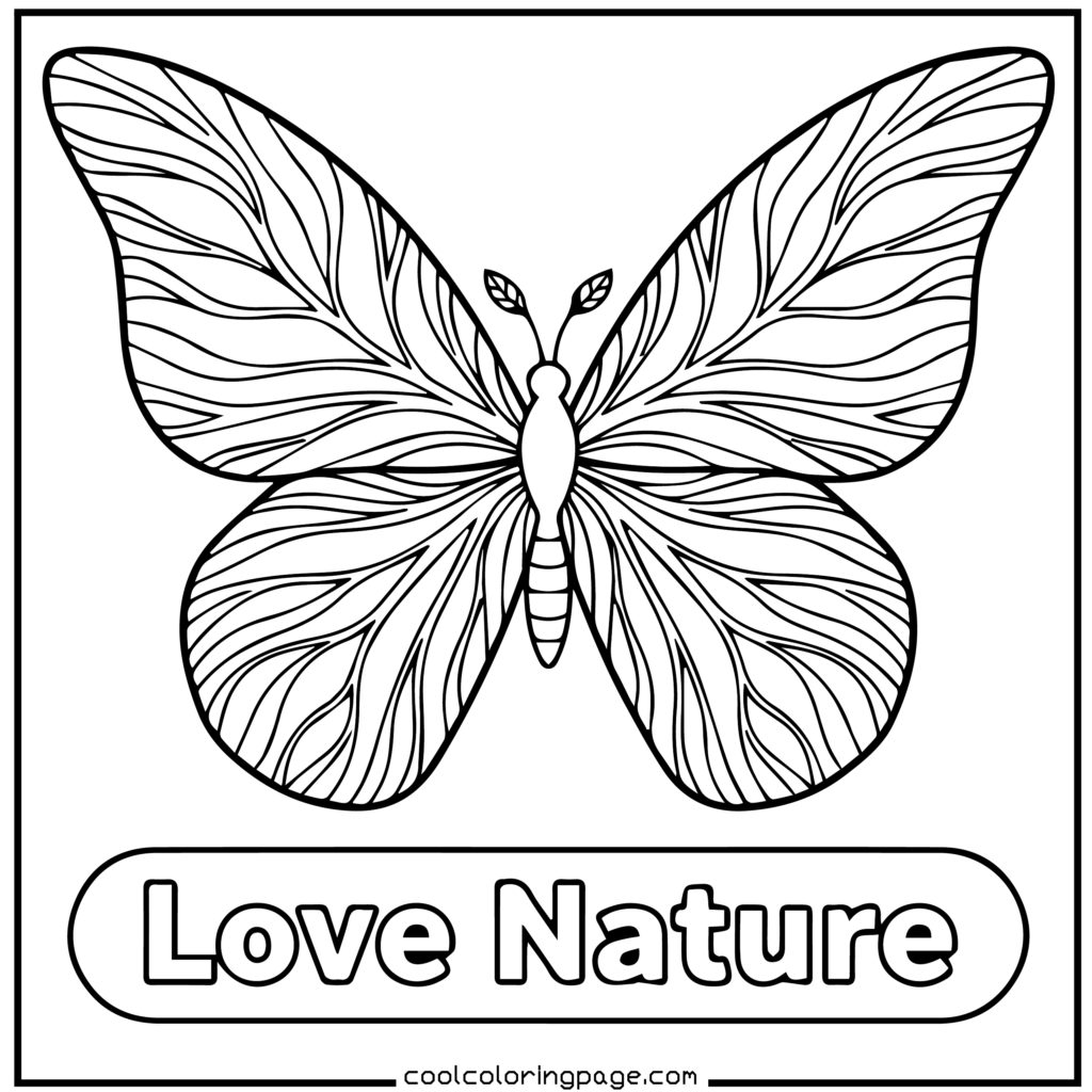 Printable butterfly coloring pages featuring a simple and elegant butterfly coloring page design