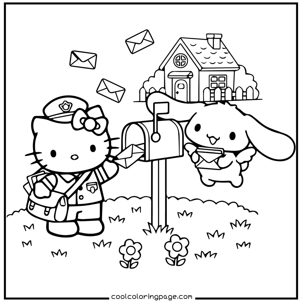 Download printable hello kitty coloring pages Free PDF featuring mail delivery