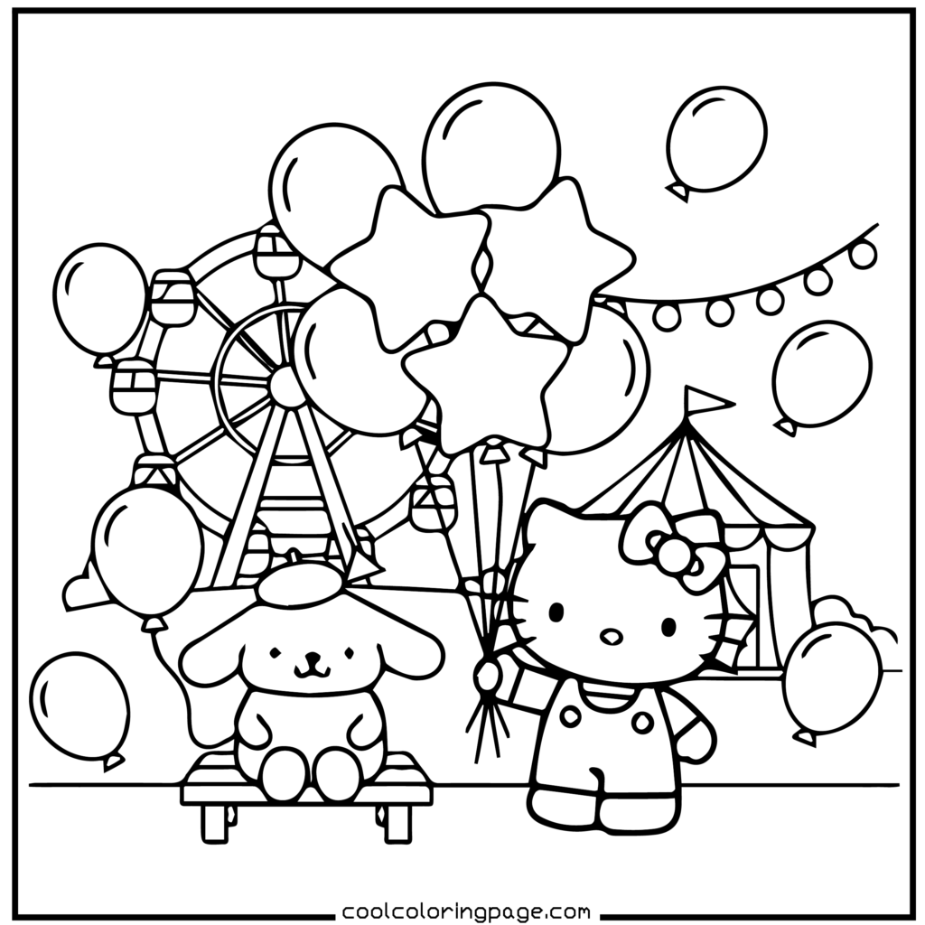 Download printable hello kitty coloring pages Free PDF for fair and balloons