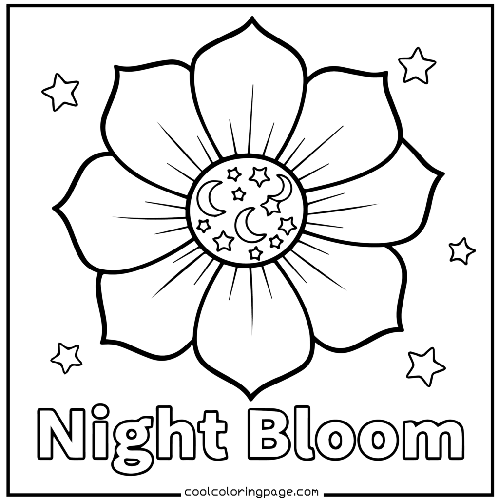 Flower coloring pages displaying a night bloom coloring page of a flower