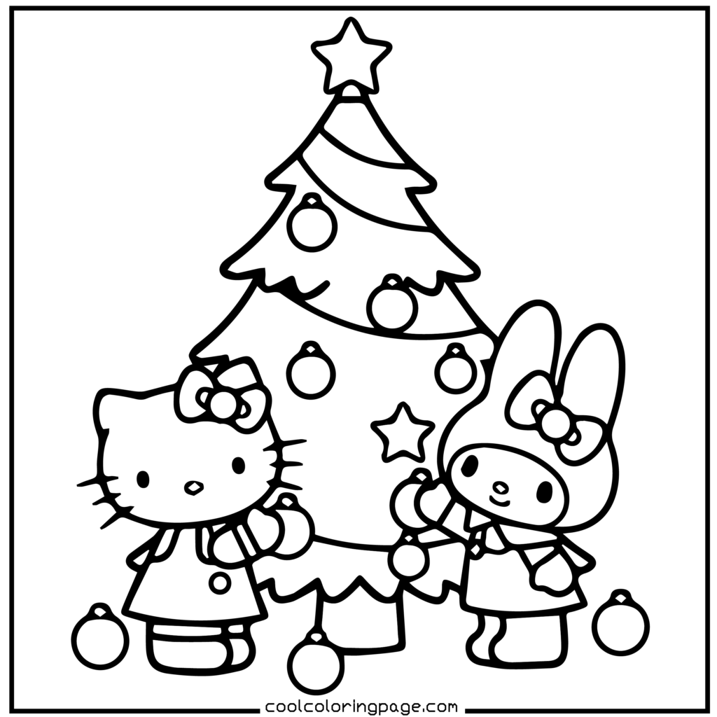 Download printable hello kitty coloring pages Free PDF for Christmas theme