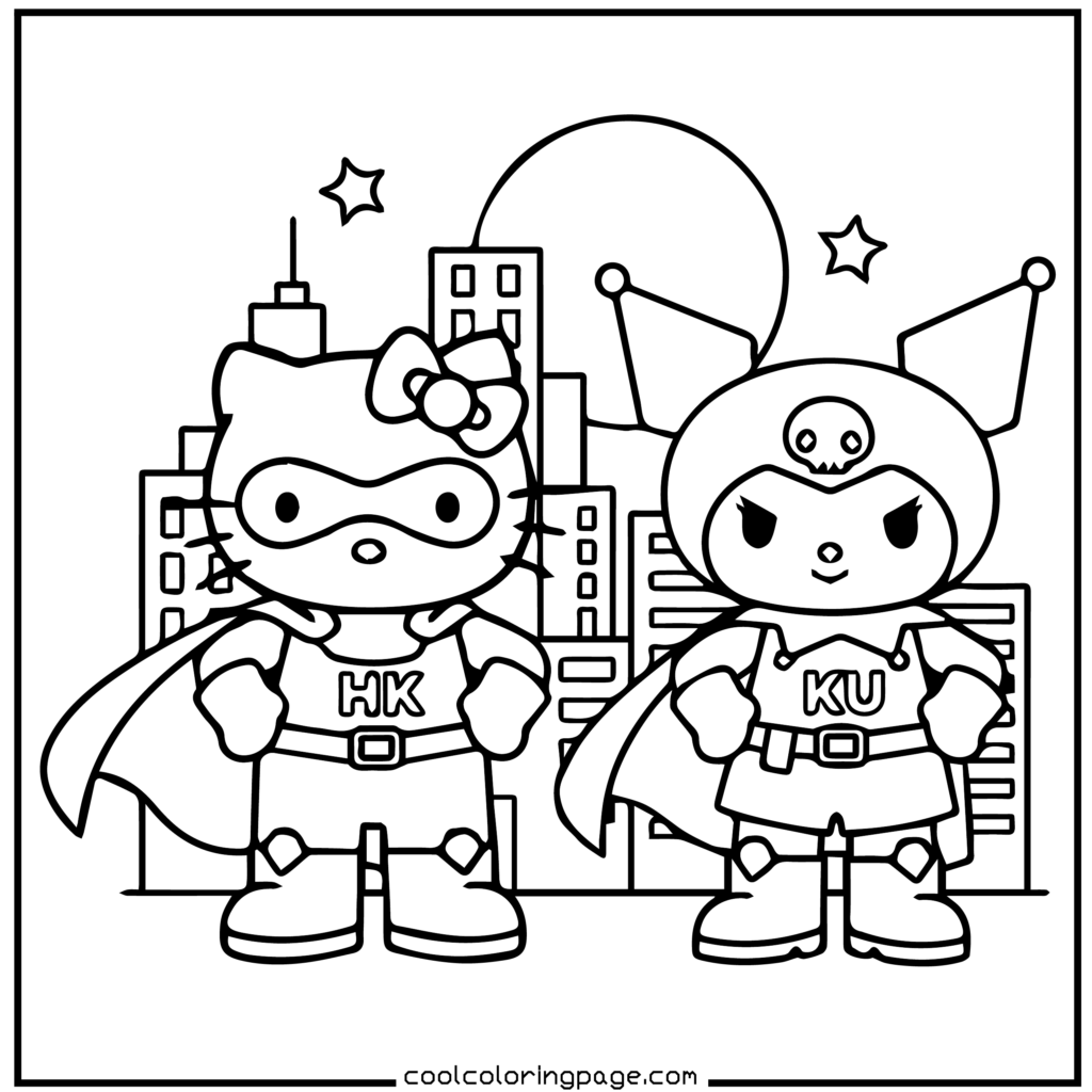 Download printable hello kitty coloring pages Free PDF featuring superheroes