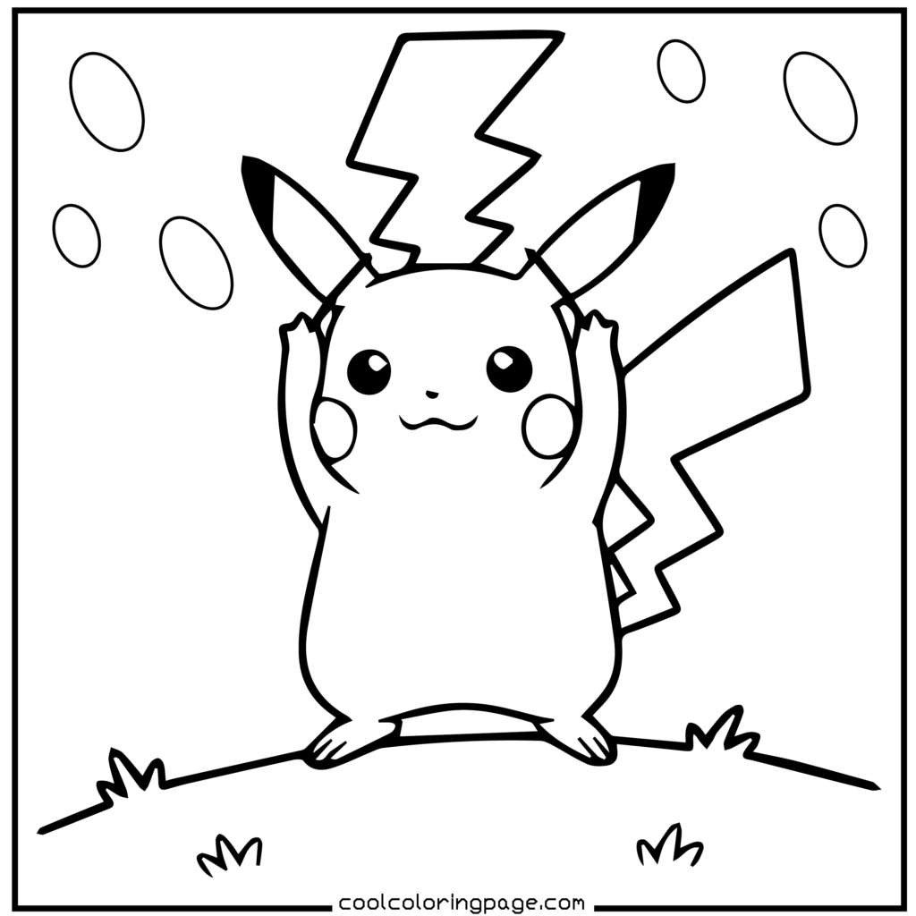 Pikachu outline art for Pokémon coloring pages.