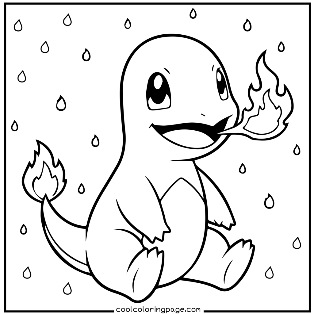 Charmander simple black-and-white Pokémon coloring pages design.