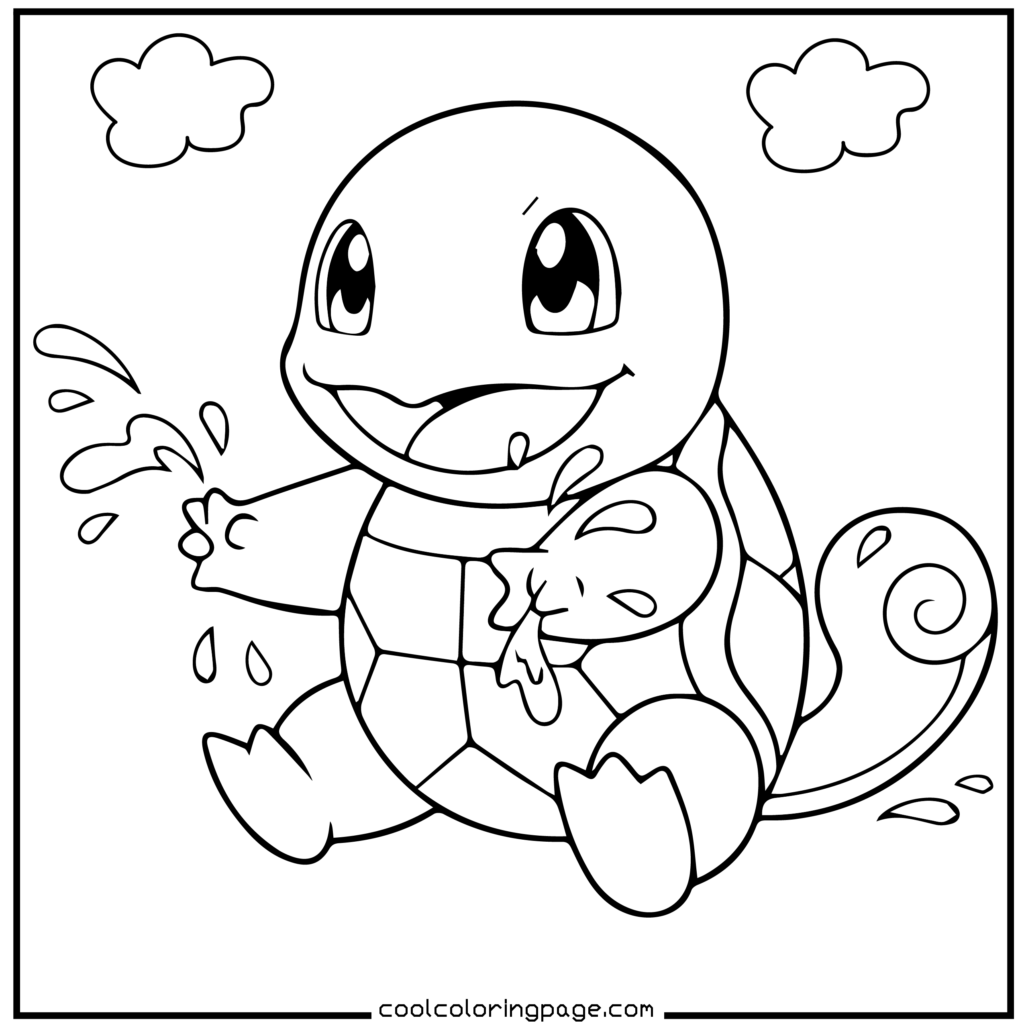 Squirtle easy outline Pokemon coloring pages artwork.