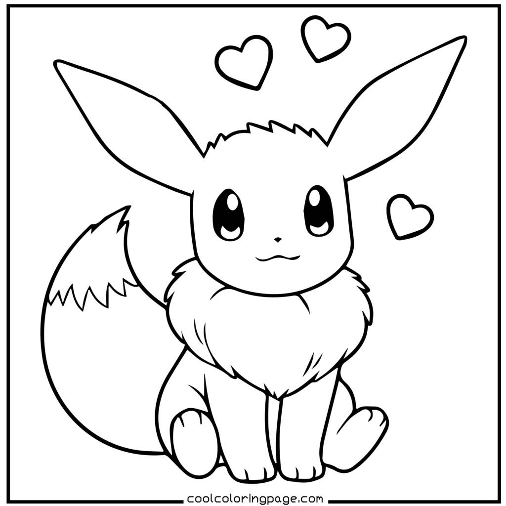 Eevee cute character Pokémon coloring pages printable.