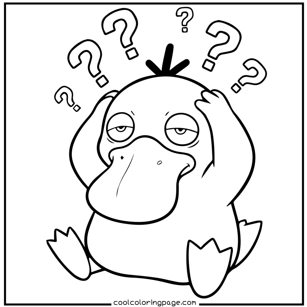 Psyduck funny confused pose, Pokemon coloring pages.
