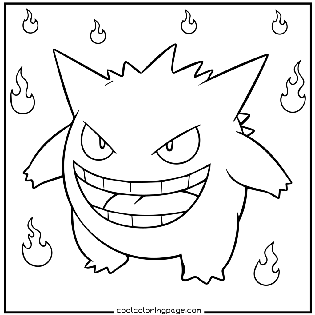 Gengar spooky outline for Pokémon coloring pages.