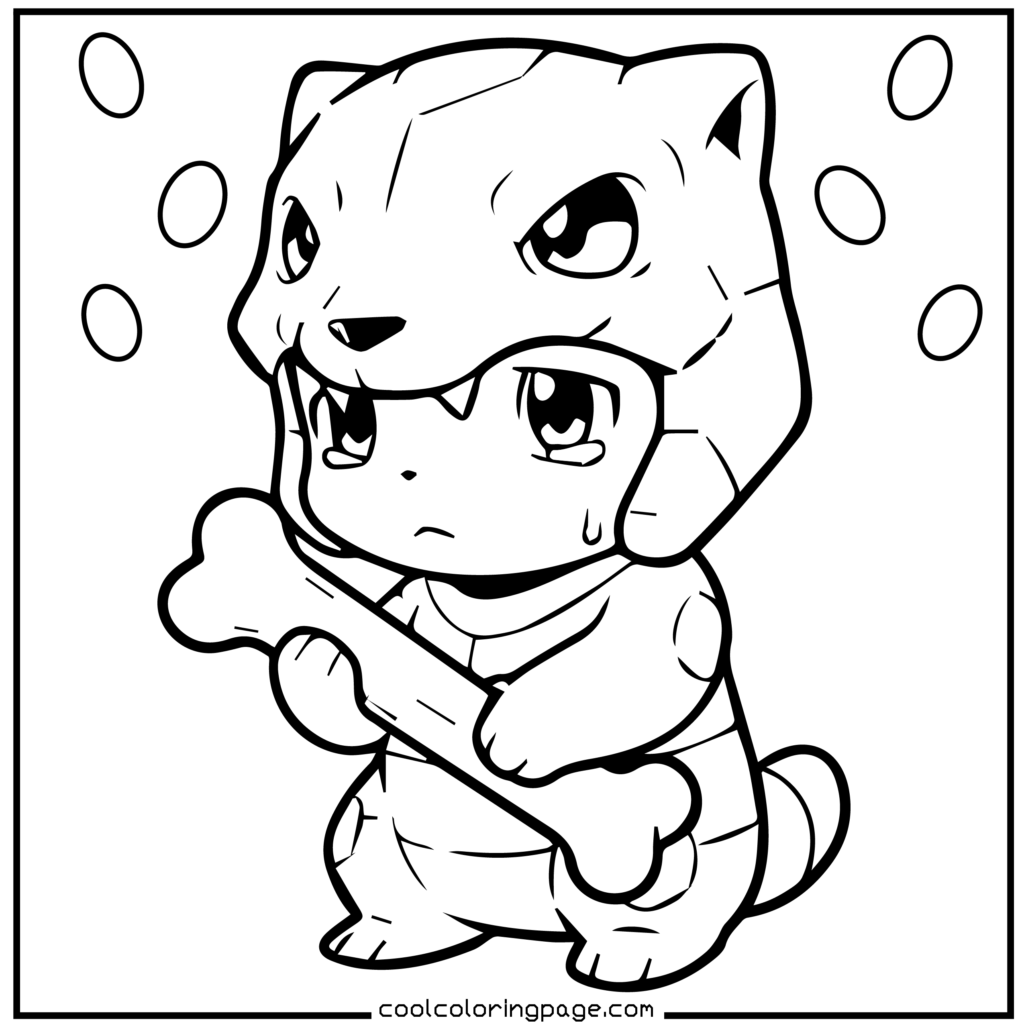 Cubone holding bone in the Pokémon coloring pages printable.