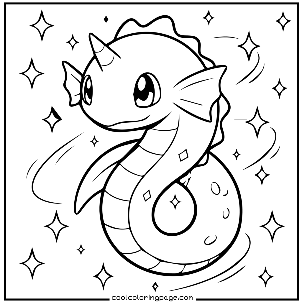Dratini curled pose in Pokémon coloring pages.