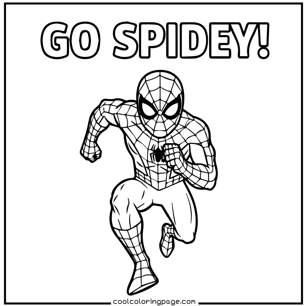 Spider-Man coloring pages showing Spider-Man running in an action pose outline.