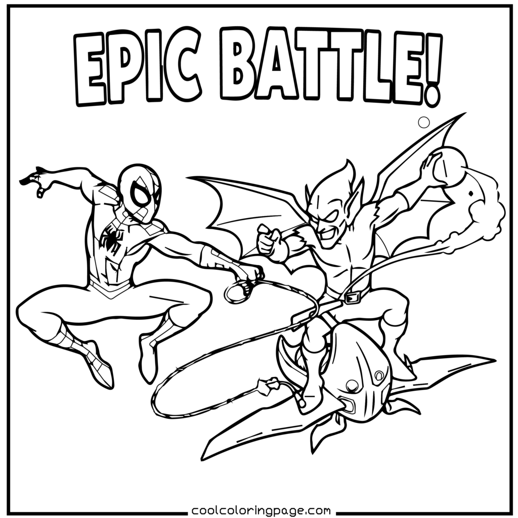 Spider-Man coloring pages of Spider-Man battling Green Goblin in bold cartoon lines.