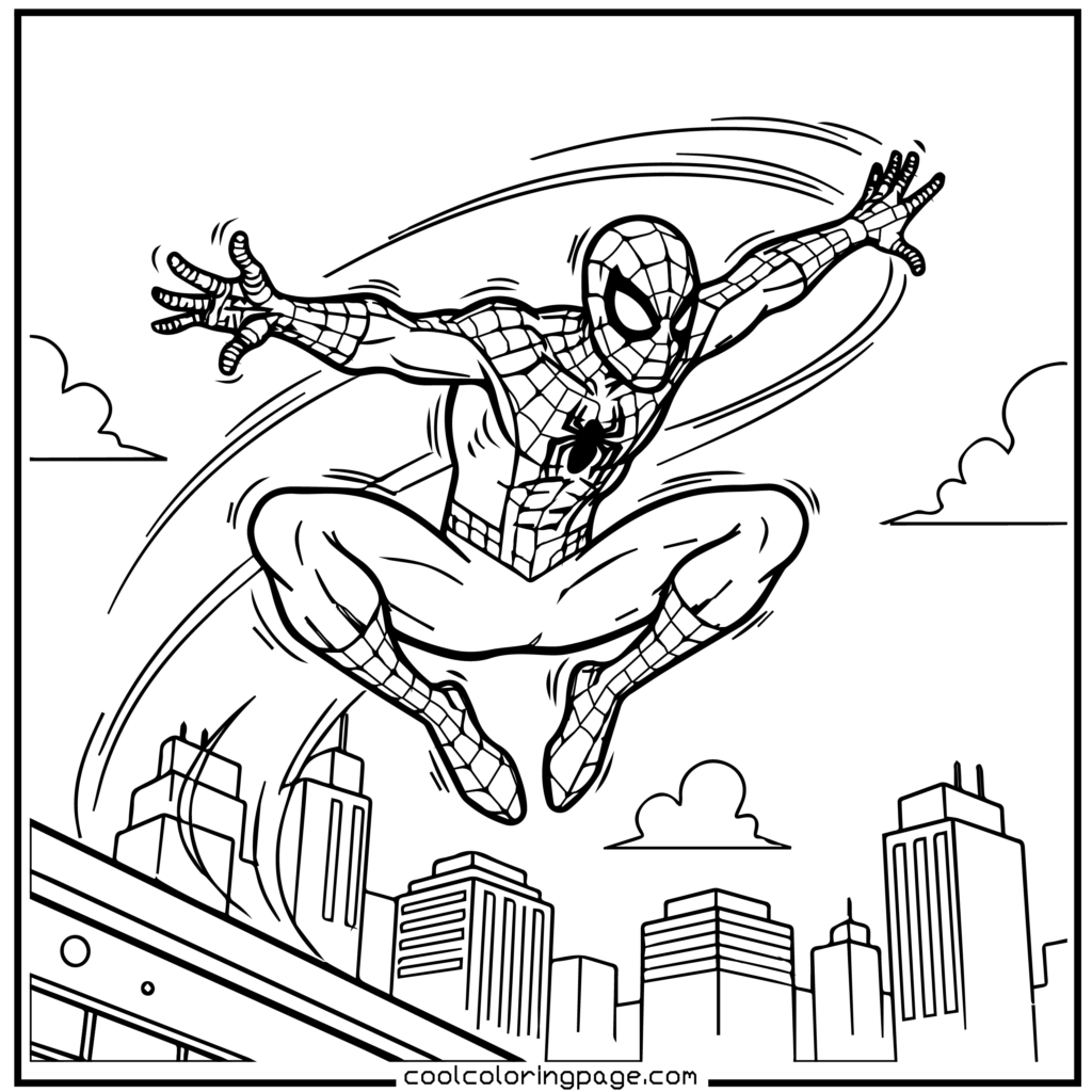 Spider-Man coloring pages of Spider-Man jumping into action