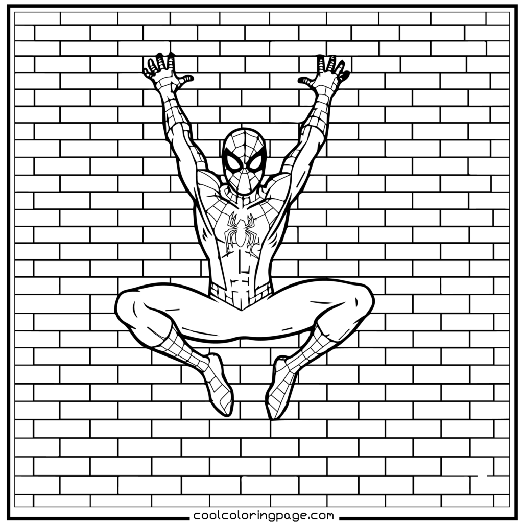 Spider-Man coloring pages with Spider-Man climbing a wall