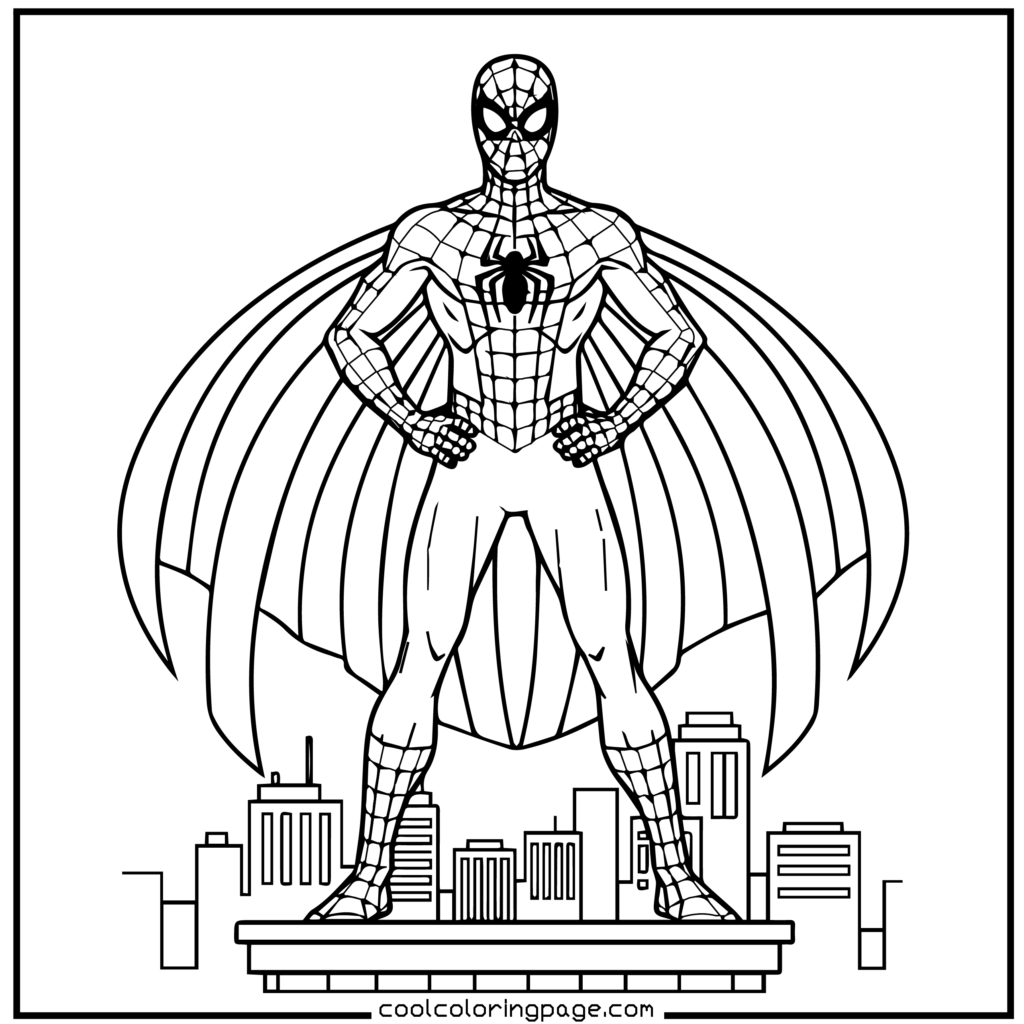 Spider-Man coloring pages showing Spider-Man in a heroic standing pose