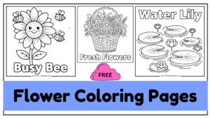 flower Coloring pages for kids and adults featuring flowers and bees