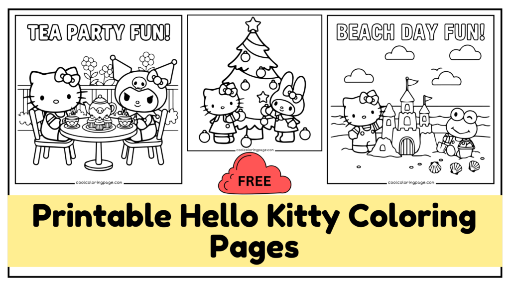 Hello Kitty themed coloring pages. Free printable hello kitty coloring pagesHello Kitty