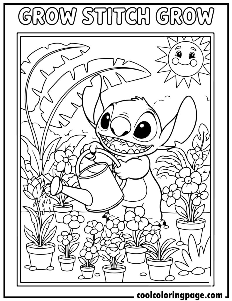 Stitch coloring pages with Stitch gardening, nature stitch coloring page and stitch coloring pages printable.