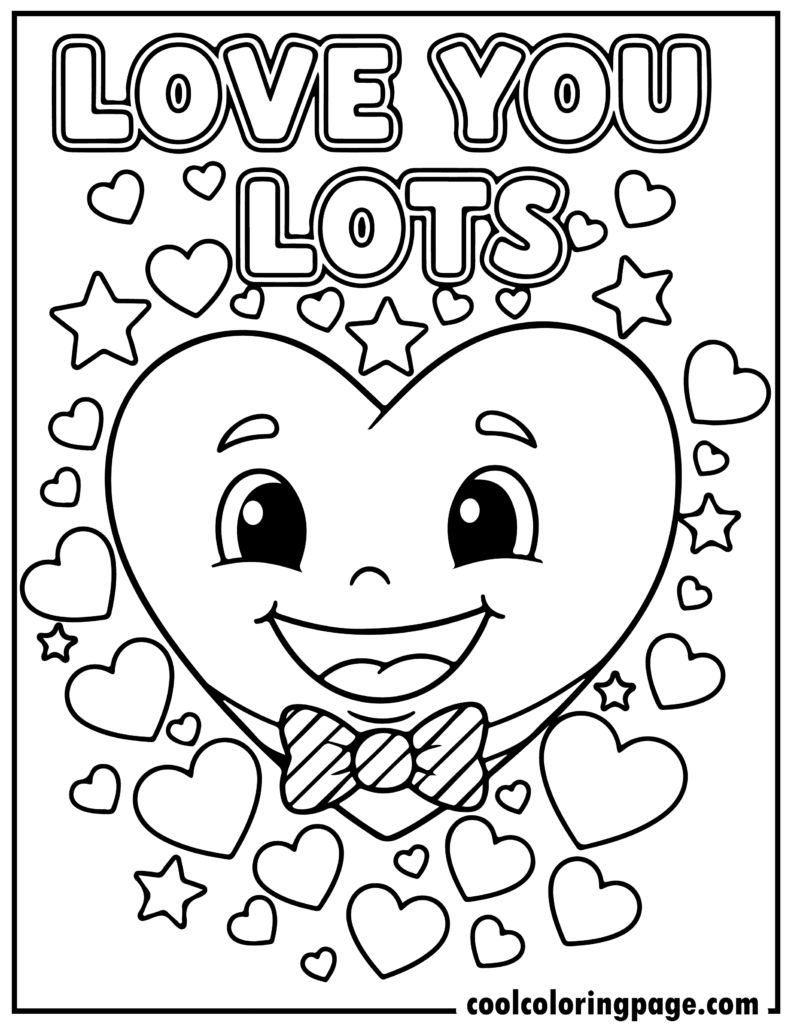Valentine's Day coloring pages featuring a smiling heart character, suitable for easy Valentines coloring pages and Valentines Day coloring pages for kids.