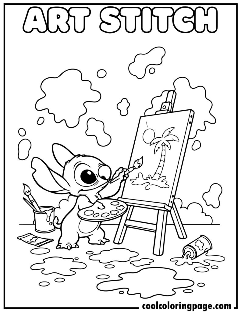 Stitch coloring pages with Stitch painting art, artistic coloring pages stitch and stitch coloring pages printable.