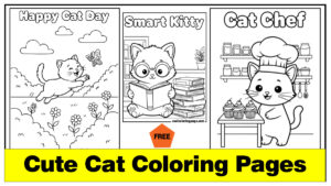Three cute cat coloring pages for kids and adults cat
