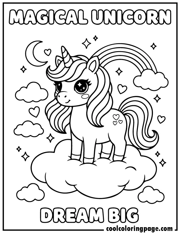 Cute cloud baby unicorn from free unicorn coloring pages, adorable unicorn coloring page with stars and rainbow, download printable unicorn coloring pages and printable unicorn coloring pages for kids.