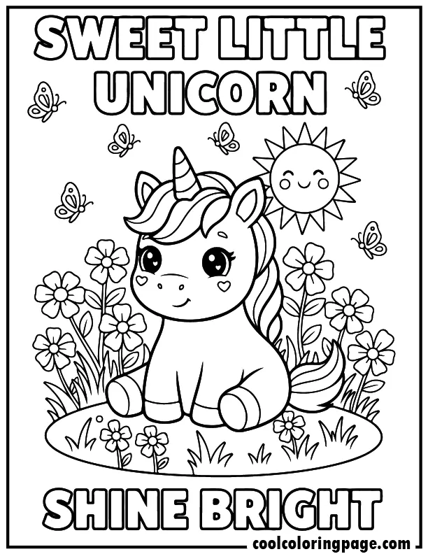 Flower meadow unicorn from free unicorn coloring pages, sweet unicorn coloring page with butterflies and sun, unicorn printable coloring pages and download printable unicorn coloring pages.