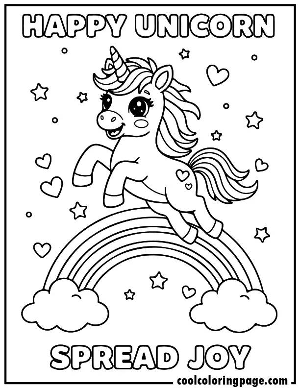 Rainbow jumping unicorn from free unicorn coloring pages, playful unicorn coloring page with stars and clouds, download printable unicorn coloring pages and printable unicorn coloring pages.