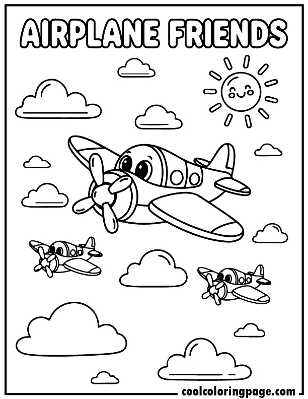 Airplane coloring pages airplane friends scene, airplane coloring pages for toddlers and free airplane coloring pages printable.