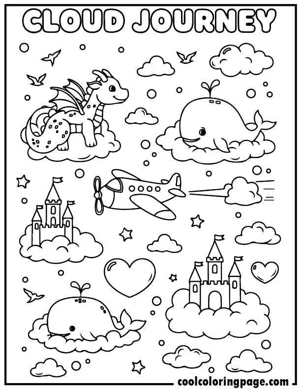 Airplane coloring pages cloud journey airplane coloring page printable, airplane coloring pages pdf and airplane coloring pages for kids.