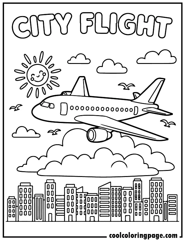 Airplane coloring pages city flight airplane coloring page printable, airplane coloring pages for adults and airplane coloring pages pdf free download.