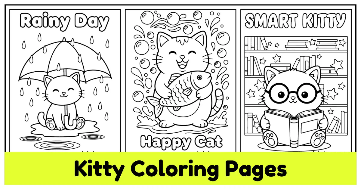 Three cute kitty coloring pages for kids and adults