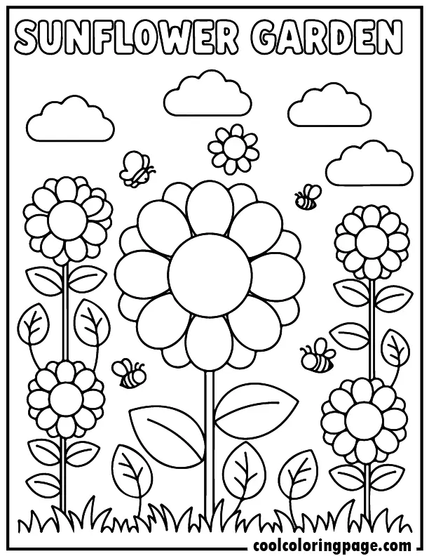 01 sunflower garden printable flower coloring pages
