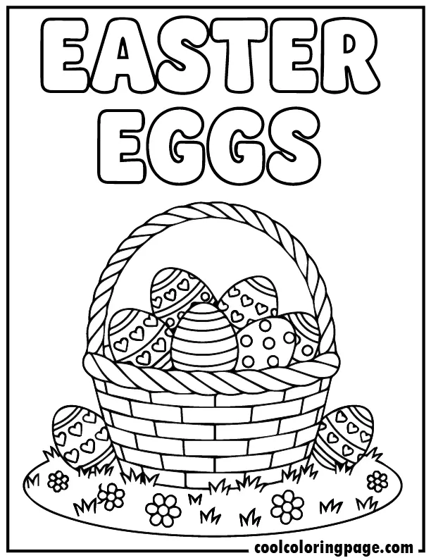 Basket full of patterned eggs – Easter egg coloring pages printable for kids