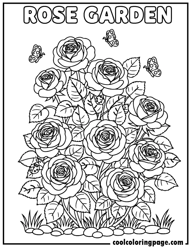 04 rose garden printable flower coloring pages