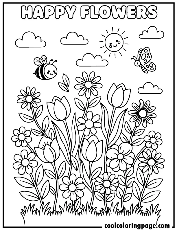 05 happy flower garden printable flower coloring pages