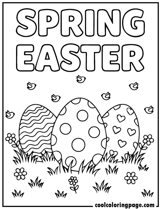 Three decorated eggs with simple patterns – Easter egg coloring pages printable