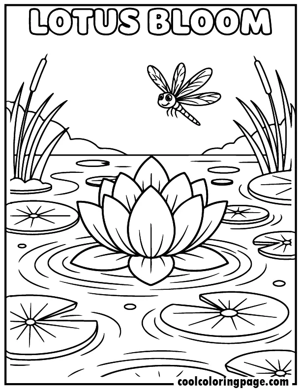 06 lotus pond printable flower coloring pages