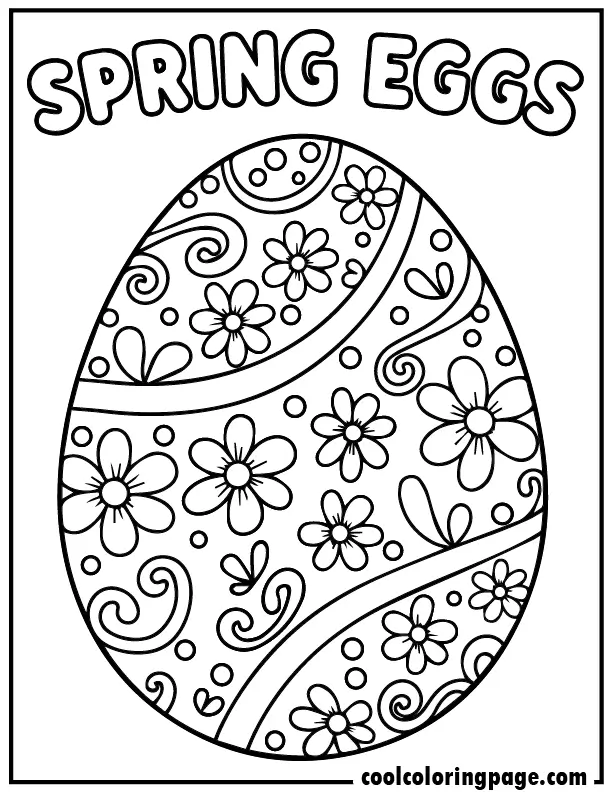 Easter egg with flower patterns and butterflies – Easter egg coloring pages printable pdf