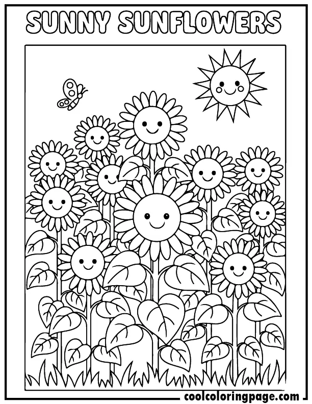 07 sunflower field printable flower coloring pages