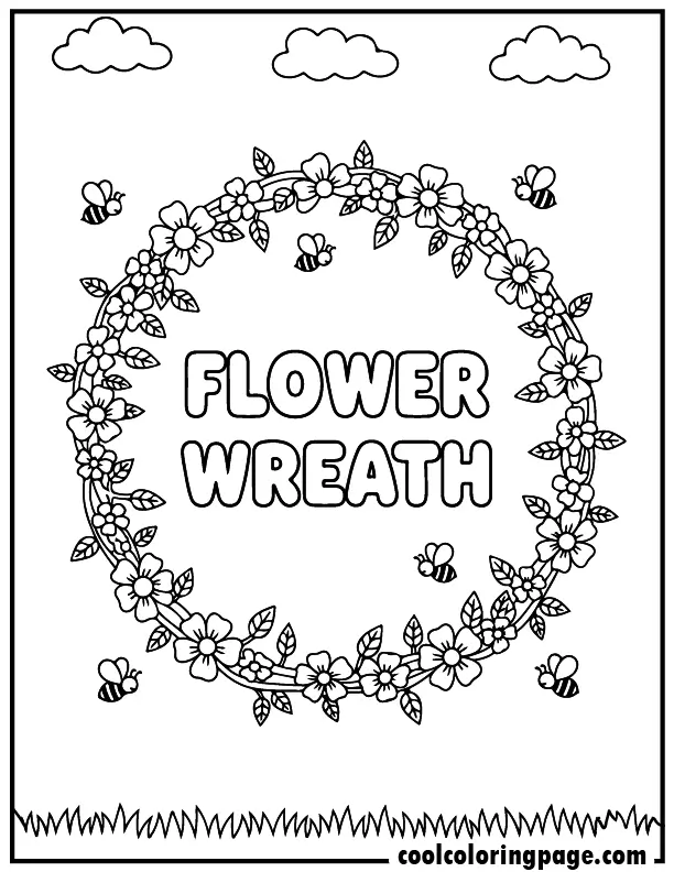 09 flower wreath printable flower coloring pages
