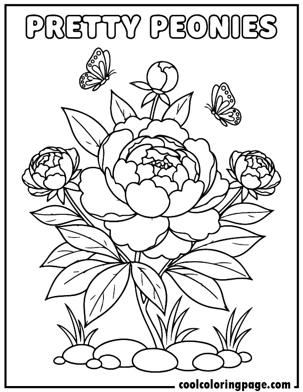 10 peony bloom printable flower coloring pages