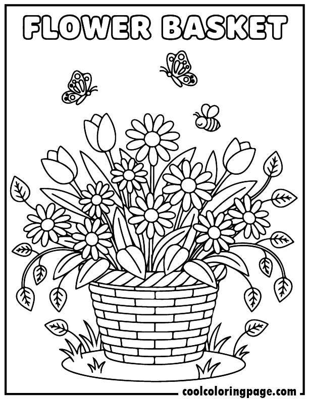 11 flower basket printable flower coloring pages